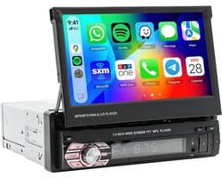 ESSGOO 1Din Autoradio Met Bluetooth - Apple Carplay & Android Auto - 7" HD Touchscreen Handmatig Opvouwbaar Scherm - USB, AUX, FM, EQ, TF