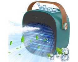 Draagbare airco – Oplaadbare mini-airco – Instelbaar in 3 snelheden – Stille tafelventilator – Persoonlijke luchtkoeler voor thuis, slaapkamer, reizen, kantoor en buitengebruik – Groen