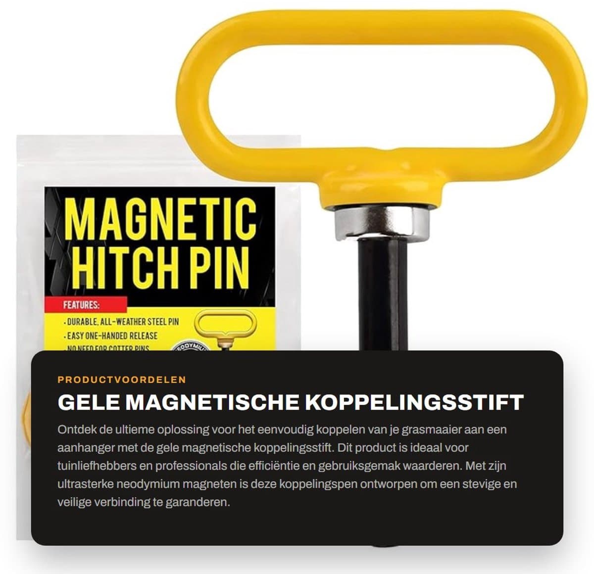 Dailygoods- Koppelingsstift Ultrasterk - Magnetische Koppelingspen - Grasmaaier-Aanhanger - Eenvoudig In- en Uithangen - Neodymium Magnetisch - Voor Eén Hand Gebruik - Aanhangerpen — afbeelding 1
