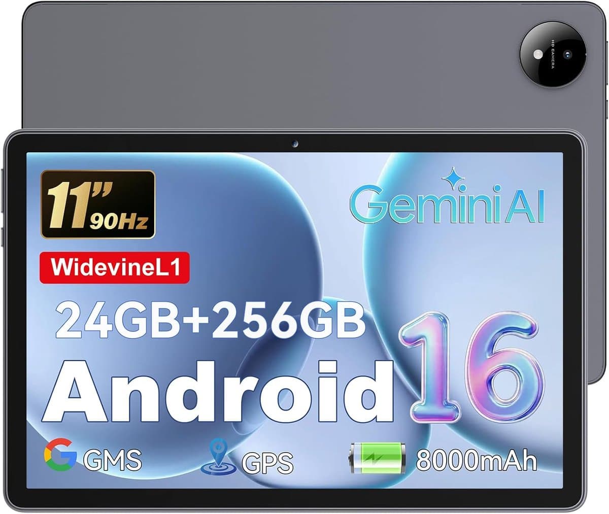 SnelShoppen - 11 Inch Tablet Android 16 Octa-Core 24GB RAM 256GB ROM 1TB 1920x1200 FHD IPS Scherm GPS Bluetooth 5.2 Wifi Grey — afbeelding 1