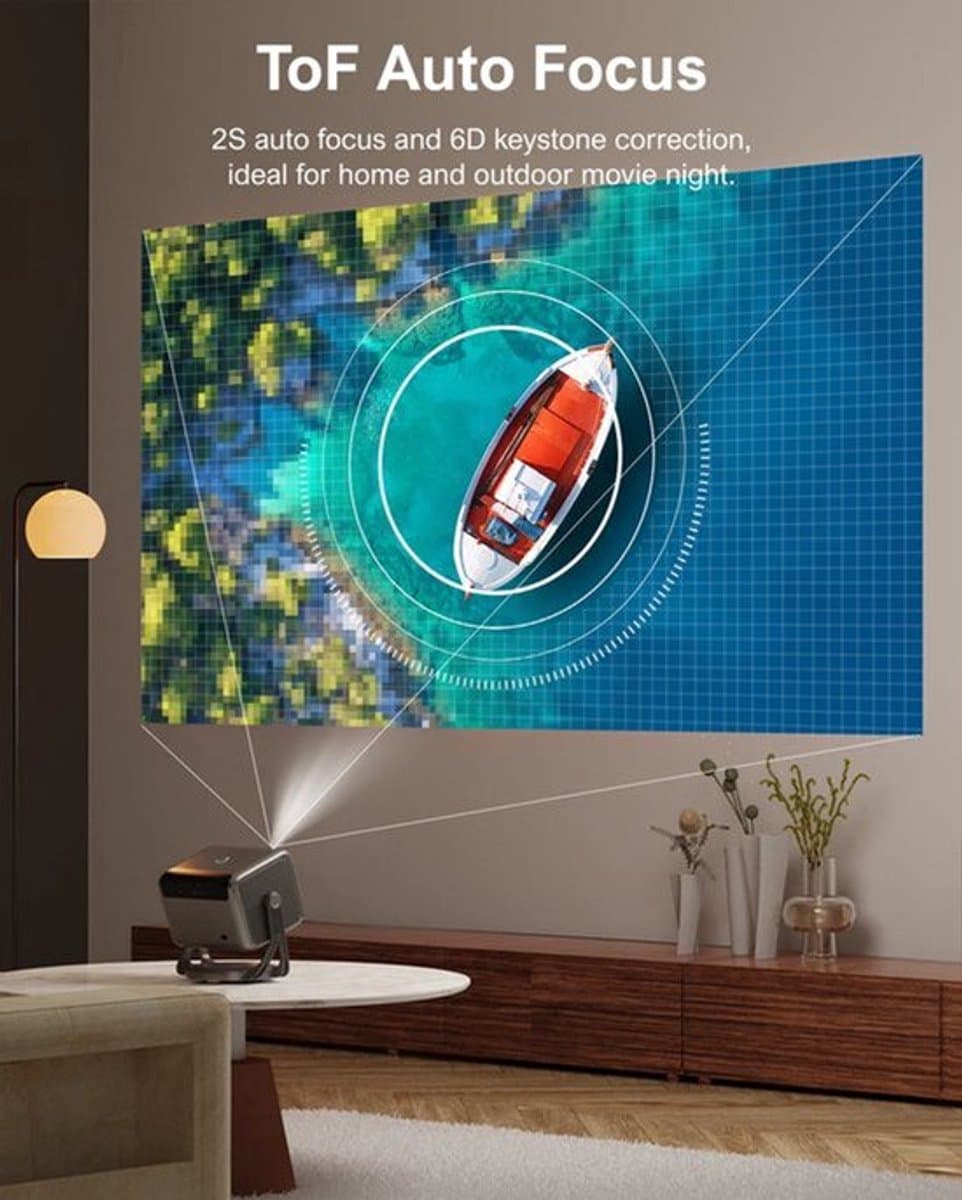 Mini Beamer - Projector - Digitale Beamer - Draagbaar - 1080P - Full HD Projector - Met 90° Gimbal - Auto Focus - Android 11.0 - 600ANSI - Android System - Zwart — afbeelding 1