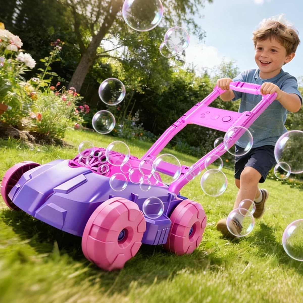 SnelShoppen - Bellen Grasmaaier met Muziek, Morsvrij Ontwerp, 5000+ Bellen/Min, Tuinspeelgoed voor Kinderen 3-6 Jaar, Binnen en Buiten, Paars — afbeelding 1