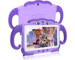 SnelShoppen - Kinder Tablet 7 Inch - Android Kindertablet met Hoes - 2 GB RAM + 32 GB Opslag - Kindbeveiliging en GMS Gecertificeerd - Dual WiFi en Ca