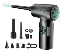 KZQ Oplaadbare elektrische luchtblazer voor computer en auto - Draadloos mini-stofblazer met LED-verlichting - Handheld blower voor toetsenbord en elektronica - Zwart