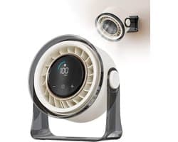MERTTURM Oplaadbare USB Bureauventilator, Kleine Draagbare Stille Tafelventilator met 100 Snelheden, 360° Rotatie, Wandmontage, LED-display voor Slaapkamer, Thuis, Kantoor, Reizen (Wit)