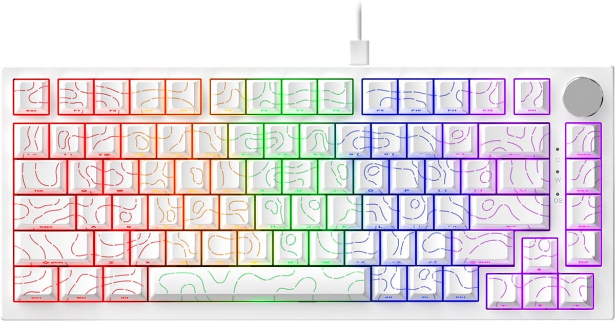 Ajazz AK820 – Mechanisch Toetsenbord 75% – Bedraad USB-C Gaming Keyboard – Hot Swap – Compact QWERTY – 82 Keys – Contourlijn wit — afbeelding 1