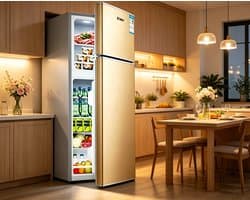 Koelkast met dubbele deur en vriesvak 88 liter inhoud ruimtebesparend ontwerp geschikt voor slaapkamers woonkamers keukens kantoren en studentenkamers Afmetingen 107*43*39 cm goud