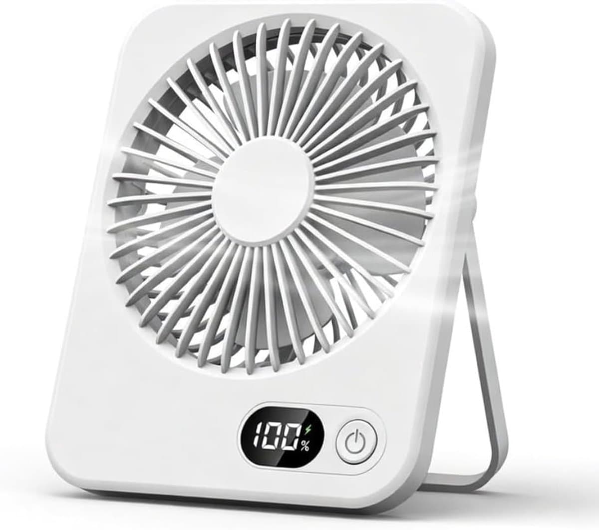 Handventilator - Tafelventilator - Draagbaar - Met LED-display - USB-oplaadbaar - Met inklapbare standaard - Geschikt voor thuis, kantoor, slaapkamer en op reis - Wit — afbeelding 1