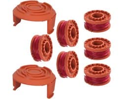 SnelShoppen - 6 Snijspoelen voor Grasmaaier, 2 Spool Doppen, Compatibel met 20V Grasmaaiers, Diameter 1.65mm, 3m Lengte, Nylon, Tuin, Grasmaaien, Verv