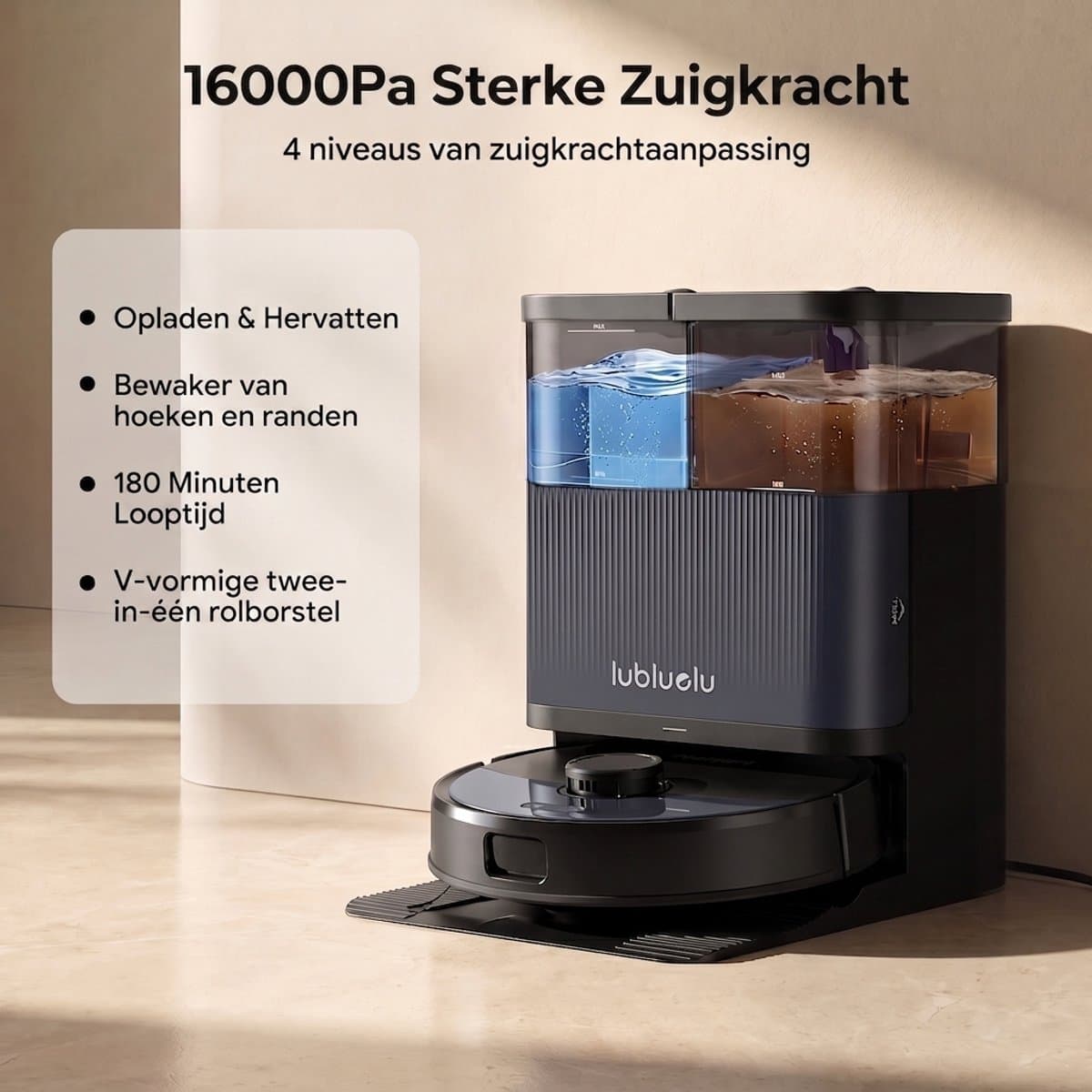 Lubluelu S1000 Set-Robotstofzuiger–Alles-in-één Multifunctioneel Dockingstation - Robot Stofzuigers met Dweilfunctie - 16000Pa Krachtig Zuigkracht – Ideaal voor dierenharen — afbeelding 1