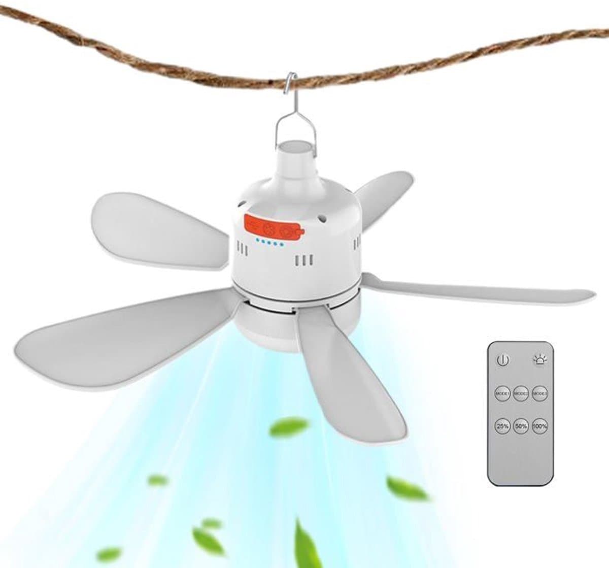 LISM-Deze plafondventilator is geschikt voor kamperen en tuinhuisjes. Hij wordt geleverd met een afstandsbediening, een duurzame accu en een USB-oplaadfunctie, en de windsnelheid is instelbaar. — afbeelding 1