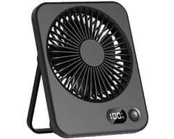 Draagbare bureauventilator USB oplaadbaar - 180° kantelbaar vouwmodel - batterijscherm - 5 snelheden - ultradun stil - Zwart