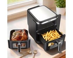 Airfryer – Heteluchtfriteuse – Dubbele Mand – Dubbele Lade – XXL Heteluchtoven – 11L Capaciteit – Verticaal Stapelbaar – PFAS-vrij – 2800W – 10 Kookprogramma’s – Sync & Match Functie