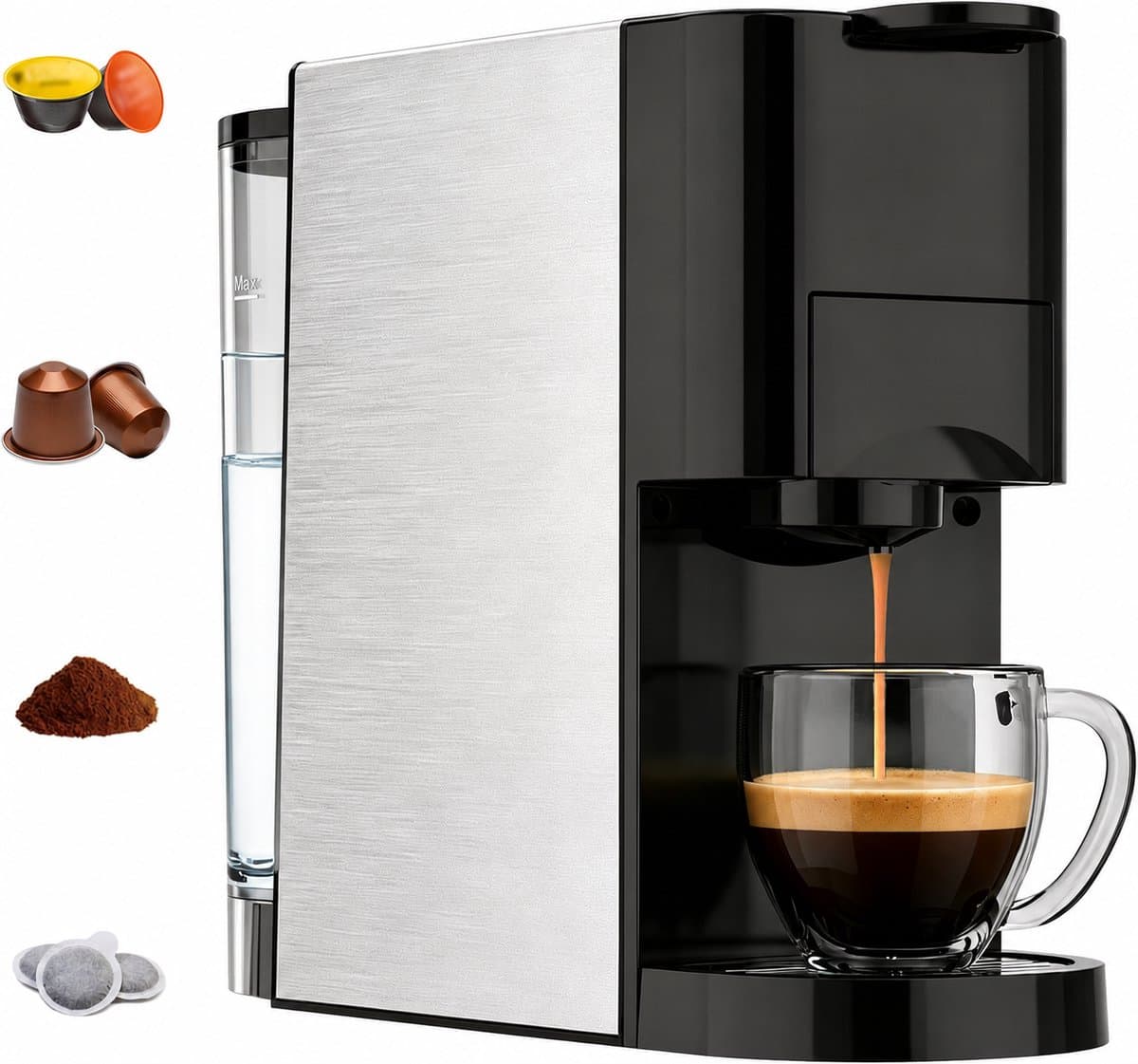 4-in-1 capsule koffiezetapparaat voor Nespresso Original/Dolce Gusto/gemengde koffie/ESE-pads (44 mm, 19 bar, 1450 W, 800 ml — afbeelding 1