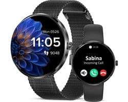 Avalue - AMOLED Dames Smartwatch - Hartslagmeter - Slaapmonitor - Vrouwengezondheid - Multisport - Android & iOS - RVS en Siliconen Band - Zwart
