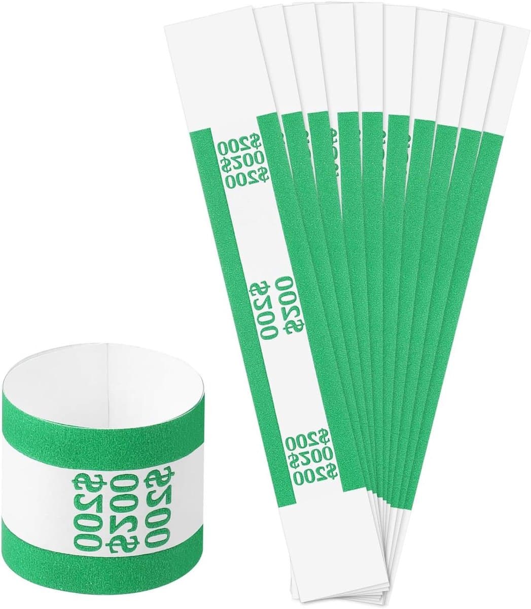 Allecto plus - Pack van 200 zelfklevende geldbandbundels voor bankbiljetten, groen, 18 x 4 cm — afbeelding 1
