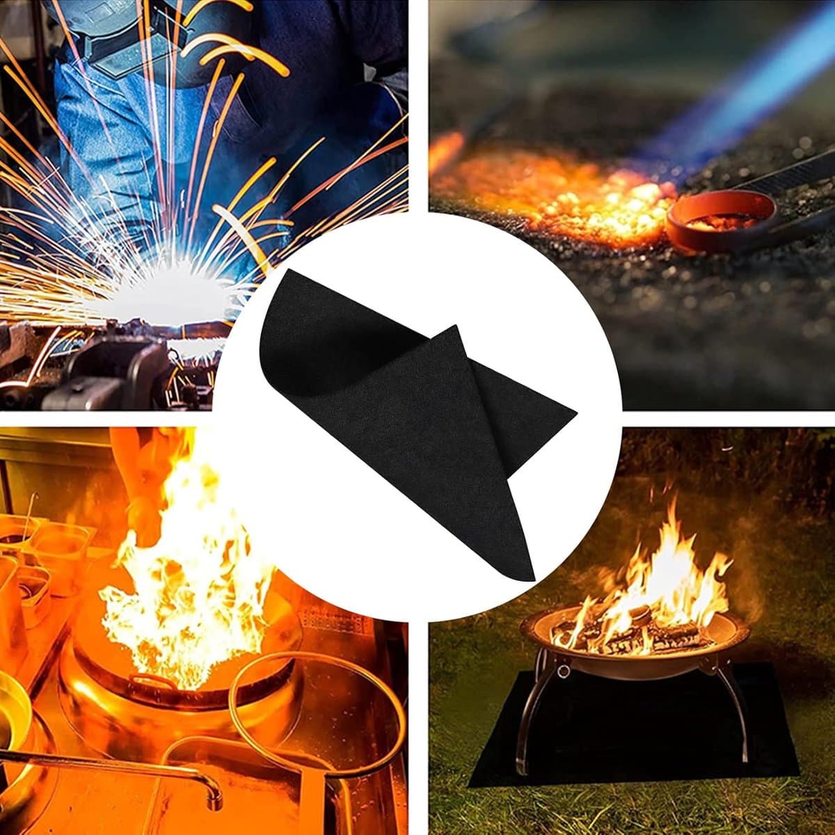 Candala Vuurvaste mat 30 cm × 30 cm, hittebestendig tot 1200 °C, vuurvast tapijt voor houtkachel, vuurvast tapijt, grillmat, hittebestendig, zwart — afbeelding 1