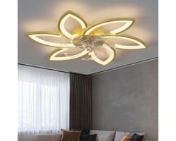 6 Sterren Plafondlamp Met Ventilator - Goud - Met Afstandsbediening - Smart lamp - Dimbaar Met App - 6 Standen Ventilator - Woonkamerlamp - Moderne lamp - Plafoniere