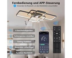 Stille Plafondventilator met LED Verlichting en Afstandsbediening - Dimbaar met 6 Windsnelheden