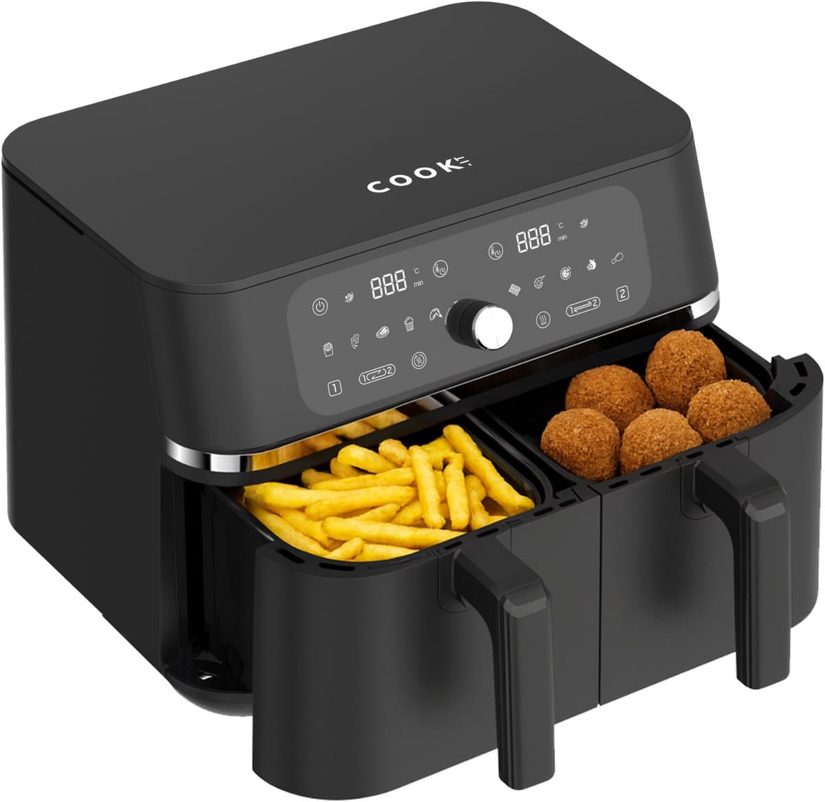 Dubbele Airfryer XXL 9L - 2×4.5L - 3200W - 11 Programma’s - Smart Finish & Match Cook - 60–200°C Instelbaar - PFAS-vrij - Vaatwasserbestendige Manden - COOK-IT — afbeelding 1