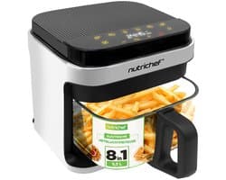 Nutrichef Airfryer 5,5 L – 8-in-1 Kookmodi, Transparante Kom, Nauwkeurige Temperatuur & Timer – Wit