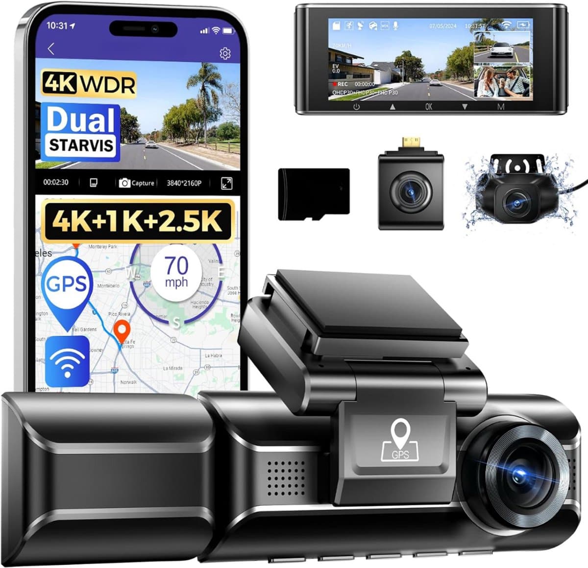 Lexium Dashcam - Daschcams - Auto - Camera - Vooruit - Achteruit - Video - Autobeveiliging - Parkeerbeveiliging - Recording - Dag en Nacht - Schadepreventie — afbeelding 1