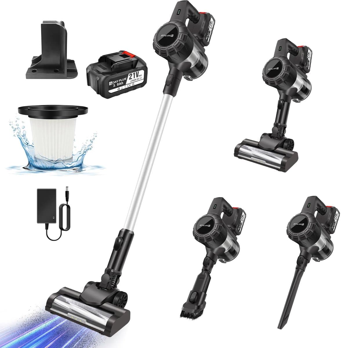 Steelstofzuiger draadloos -stofzuiger draadloos - handstofzuiger met steel - 3-in-1 draadloze handstofzuiger - oor tapijten en harde vloeren — afbeelding 1