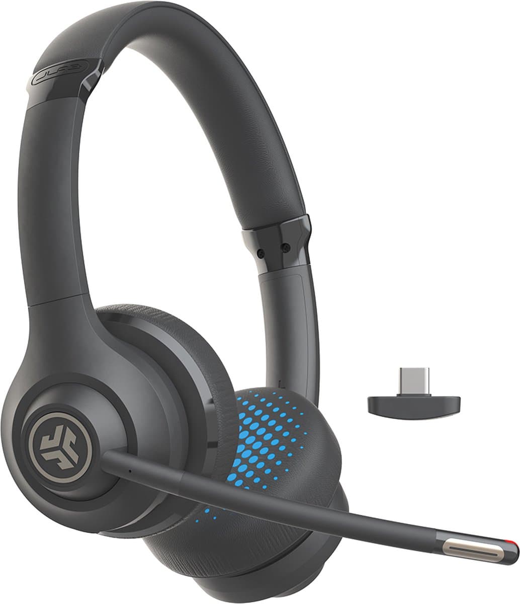 JLab Go Work Headset met Microfoon - Bluetooth - PC Headset Voor Laptop en Computer - 55 uur batterij - USB C aansluiting - Dongle - Draadloze Koptelefoon — afbeelding 1
