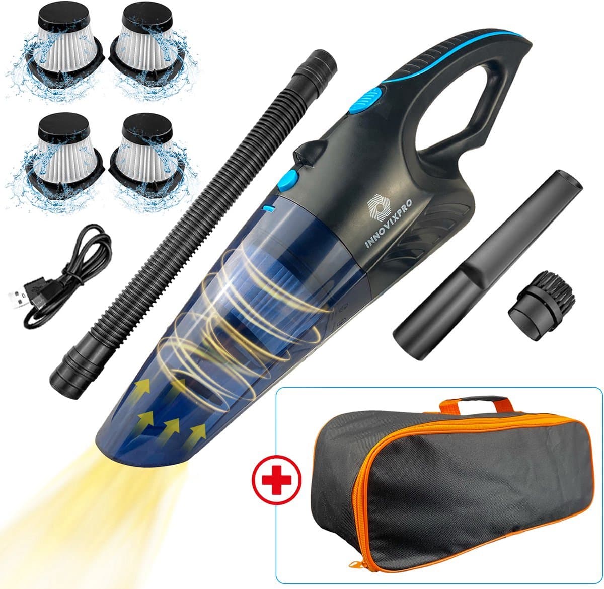 Innovixpro® Kruimeldief – Nat&Droog – Handstofzuiger – 17000Pa ! – ExtremeZuigkracht – Incl 4 Hepa filter's – Kruimeldief snoerloos – Kruimelzuiger – Jouw ultieme schoonmaakpartner – Kruimelzuiger-Autostofzuiger-Nat&droog-InclusiefReistas — afbeelding 1