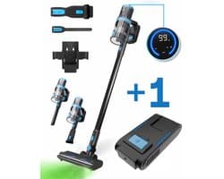 CleanWise Rita + Extra accu - Steelstofzuiger Draadloos met Kruimeldieffunctie – Zonder Zak op Accu – 30kPa Zuigkracht – Groene Laser – HEPA 14 Filter – Lichtgewicht 1,5 kg – Tot 60 Min Accuduur – Voor Huisdierharen – Nederlands Product