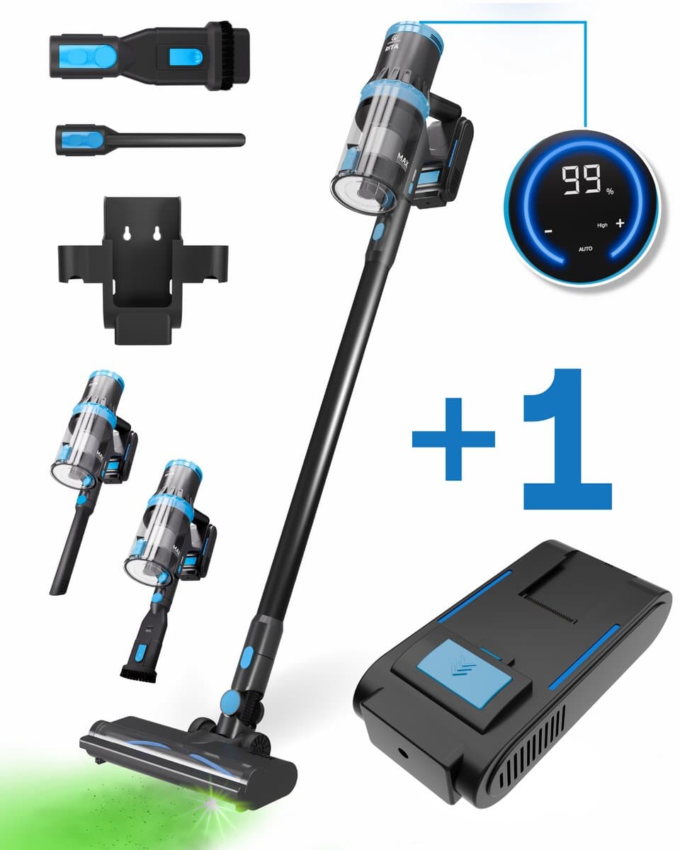 CleanWise Rita + Extra accu - Steelstofzuiger Draadloos met Kruimeldieffunctie – Zonder Zak op Accu – 30kPa Zuigkracht – Groene Laser – HEPA 14 Filter – Lichtgewicht 1,5 kg – Tot 60 Min Accuduur – Voor Huisdierharen – Nederlands Product — afbeelding 1