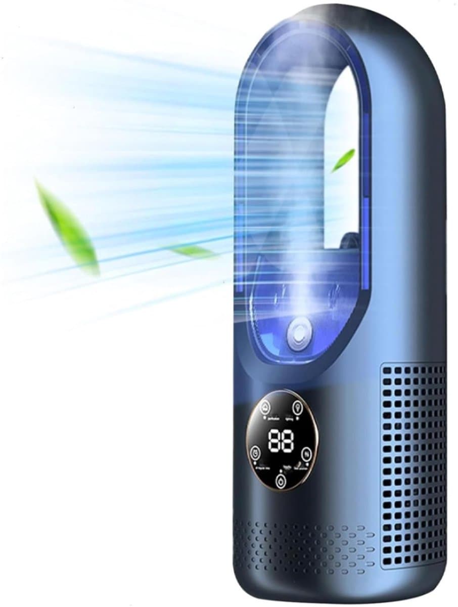 Bladloze Ventilator - Tafelventilator - Aircooler - Luchtkoeler - Tafel Ventilator - Energiezuinige Koeling - Stille Bladloze Ventilator - Aanraakbediening - USB - Draagbare Ventilator - Blauw — afbeelding 1
