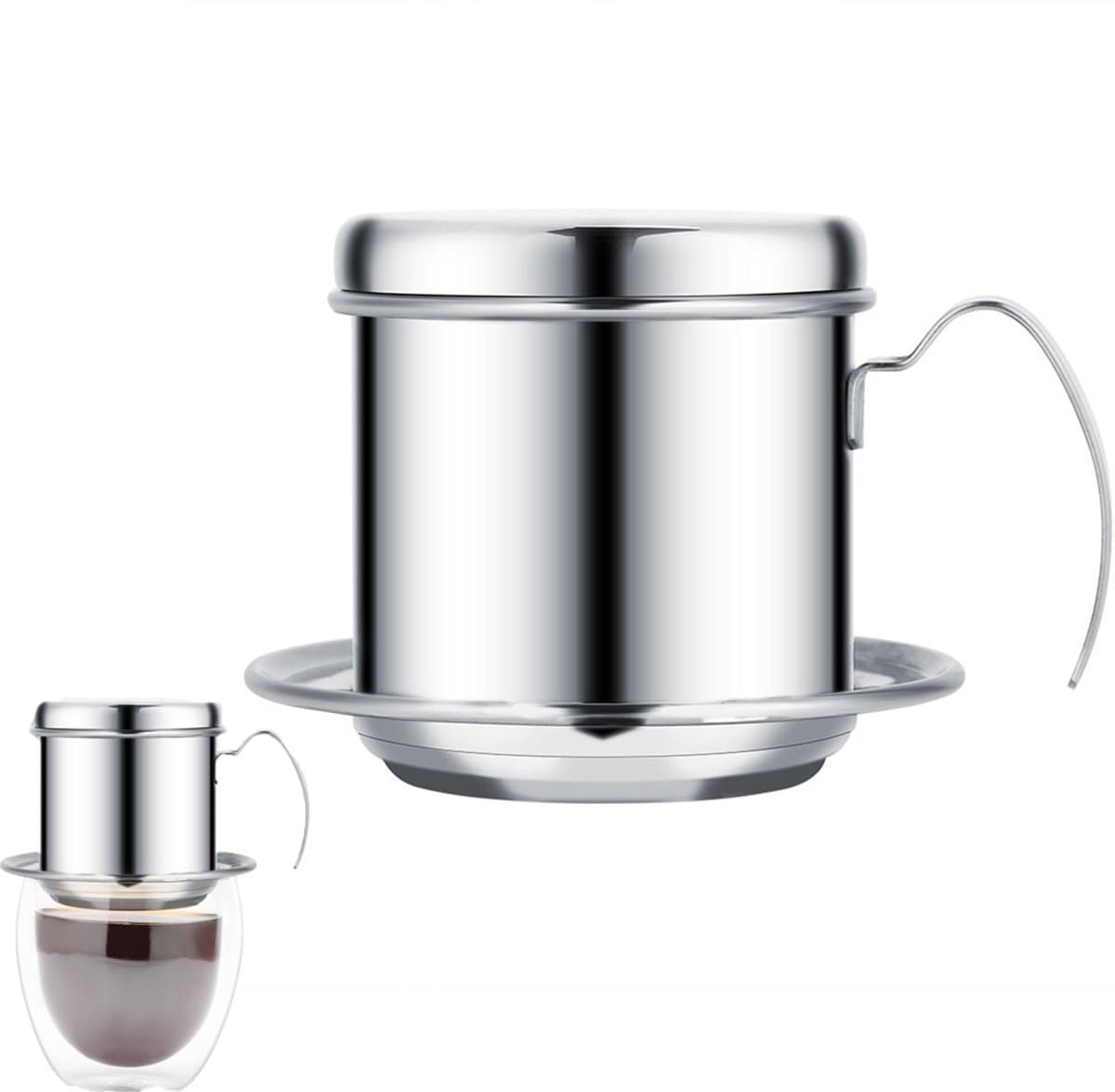 Vietnamese Koffie Maker - Pour over Permanent Rvs Koffiefilter - Slow Coffee Maker - Cafetière Drip Gieter - Dripper Koffiemaker - Geen Stekker Nodig - Ideaal Voor Op Reis En Op De Camping — afbeelding 1