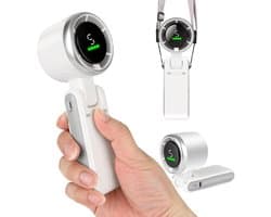 Mini Ventilator Draagbaar – Tafelventilator & Nekventilator –3600mAh – 5 Snelheden – Handventilator met LCD Display – Oplaadbaar – Sterke Windkracht – 180° Verstelbaar – Wit