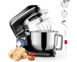 RFWR® Keukenmachine 2000W met RVS Mengkom 6,2L - 6 Snelheden en Pulsefunctie - Mixer met Garde, Deeghaak en Menghaak