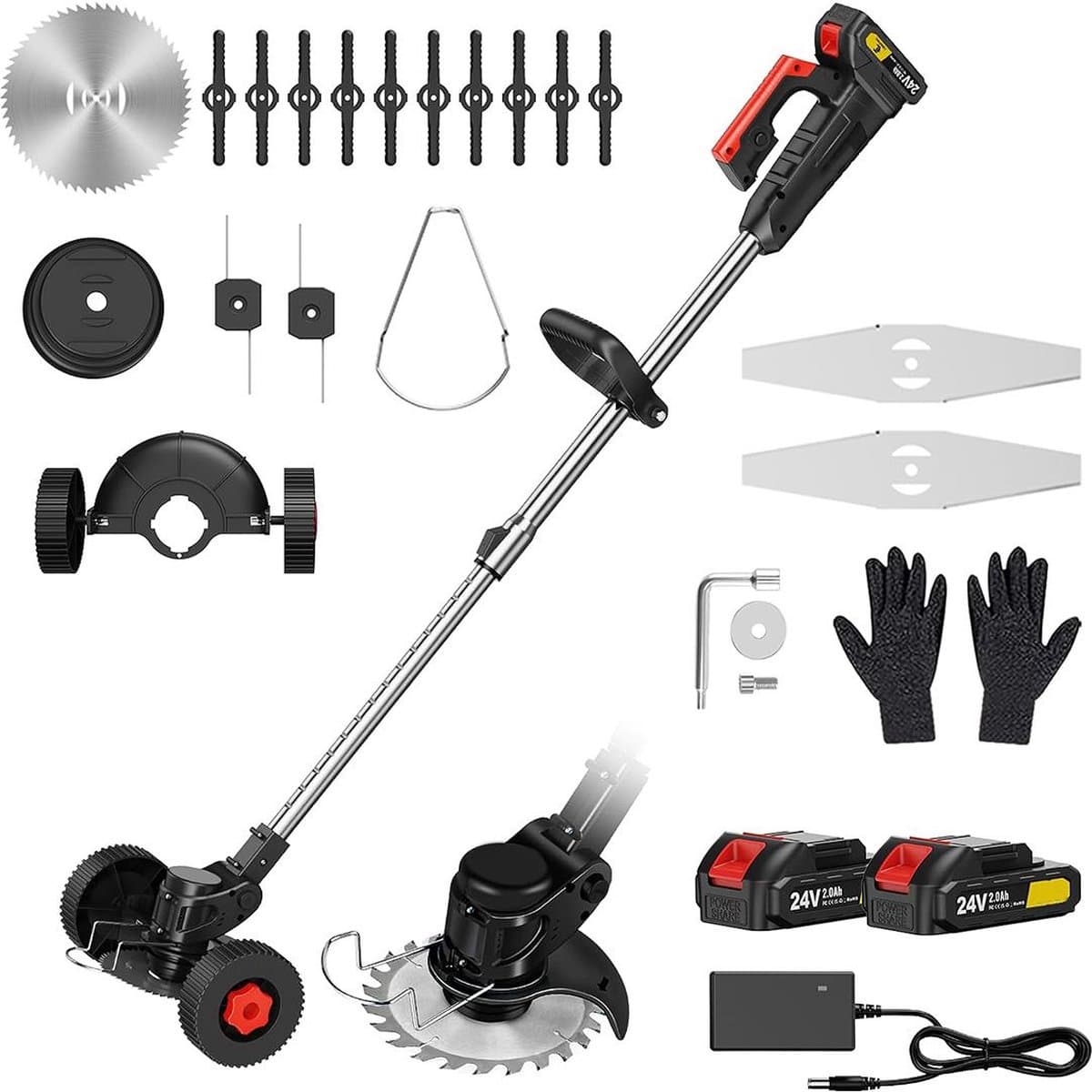 MKSS® Zweefmaaier - Bosmaaier Electrisch - Grastrimmer met Accu - Grasmaaier - Handmaaier met Wielen - Zwart — afbeelding 1
