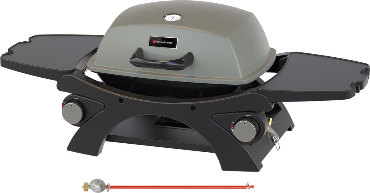 KitchenBrothers Gas BBQ - Tafelmodel Barbecue - Tafelbarbecue - PFAS Vrij - Anti-aanbaklaag - 37x48 cm Grilloppervlak - Vaderdag Cadeau - Zwart — afbeelding 1
