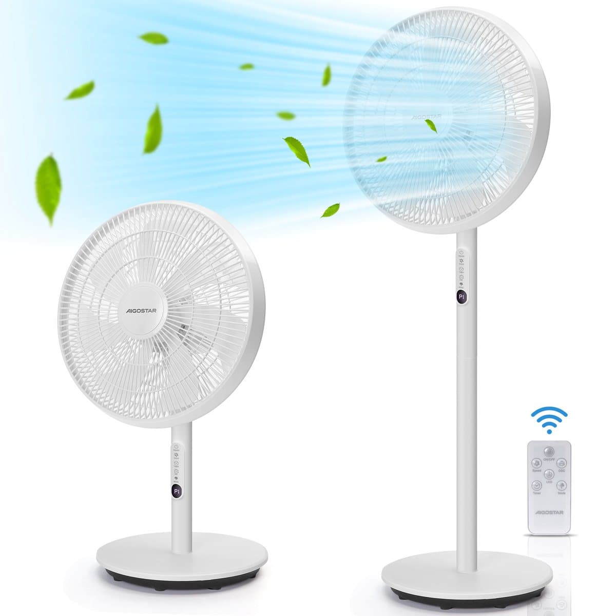 Aigostar Statiefventilator Sedate - Staande ventilator-Afstandsbediening-Timer- Stille Werking -3 snelheden- In hoogte verstelbaar - 7 bladen - 45W - Wit — afbeelding 1
