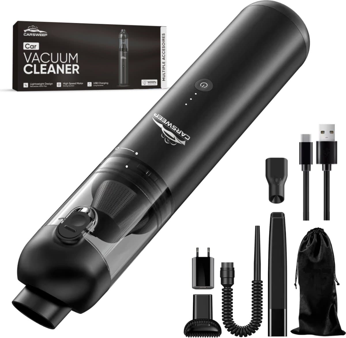Carsweep® Auto Stofzuiger V2 - Handstofzuiger - Auto Stofzuiger draadloos - Air Duster - Kleine Stofzuiger - Kruimelzuiger - Geschikt voor in de auto en in huis — afbeelding 1