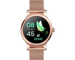 Belesy® SMART - Smartwatch Dames - Smartwatch Heren - Horloge - Stappenteller - 1.3 inch - Kleurenscherm - Full Touch - Bluetooth Bellen - Roségoud - Staal - Moederdag