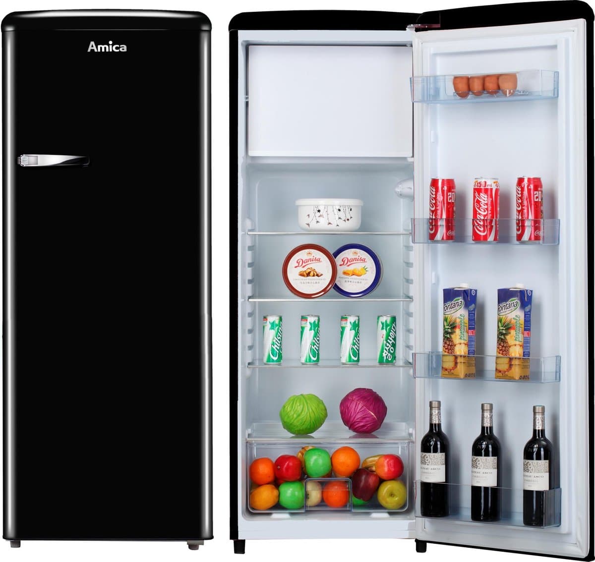 Amica Retro koelkast met vriesvak 4**** AR5222N - Zwart Hoogglans - H 144 cm — afbeelding 1