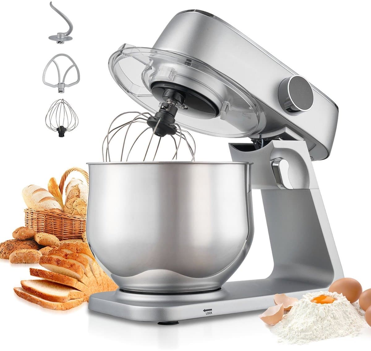 Keukenmachine - Staande Mixer - Vermogen 1800 W - RVS Mengkom 7,4 L - 10 Snelheden - Kantelbare Kop - Inclusief Deeghaak, Garde en Klopper — afbeelding 1
