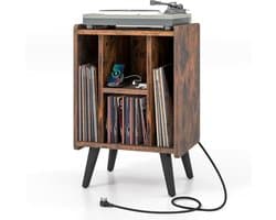 COSTWAY Draaitafel standaard met laadstation, vinylplaten, draaitafel tafel met 4 open planken, vinylplaatstandaard vintage, bijzettafel voor woonkamer kantoor, 43 x 34,5 x 67,5 cm (vintage)