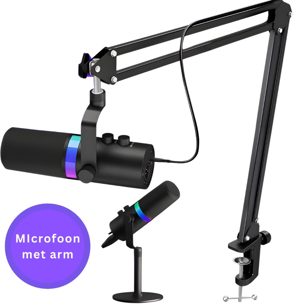 Truskore USB Gaming Microfoon Met Arm - RGB - PC Gaming - Geschikt voor PC/PS4/PS5/MAC - Podcast - Streaming - Luxe Microfoon -Zwart — afbeelding 1