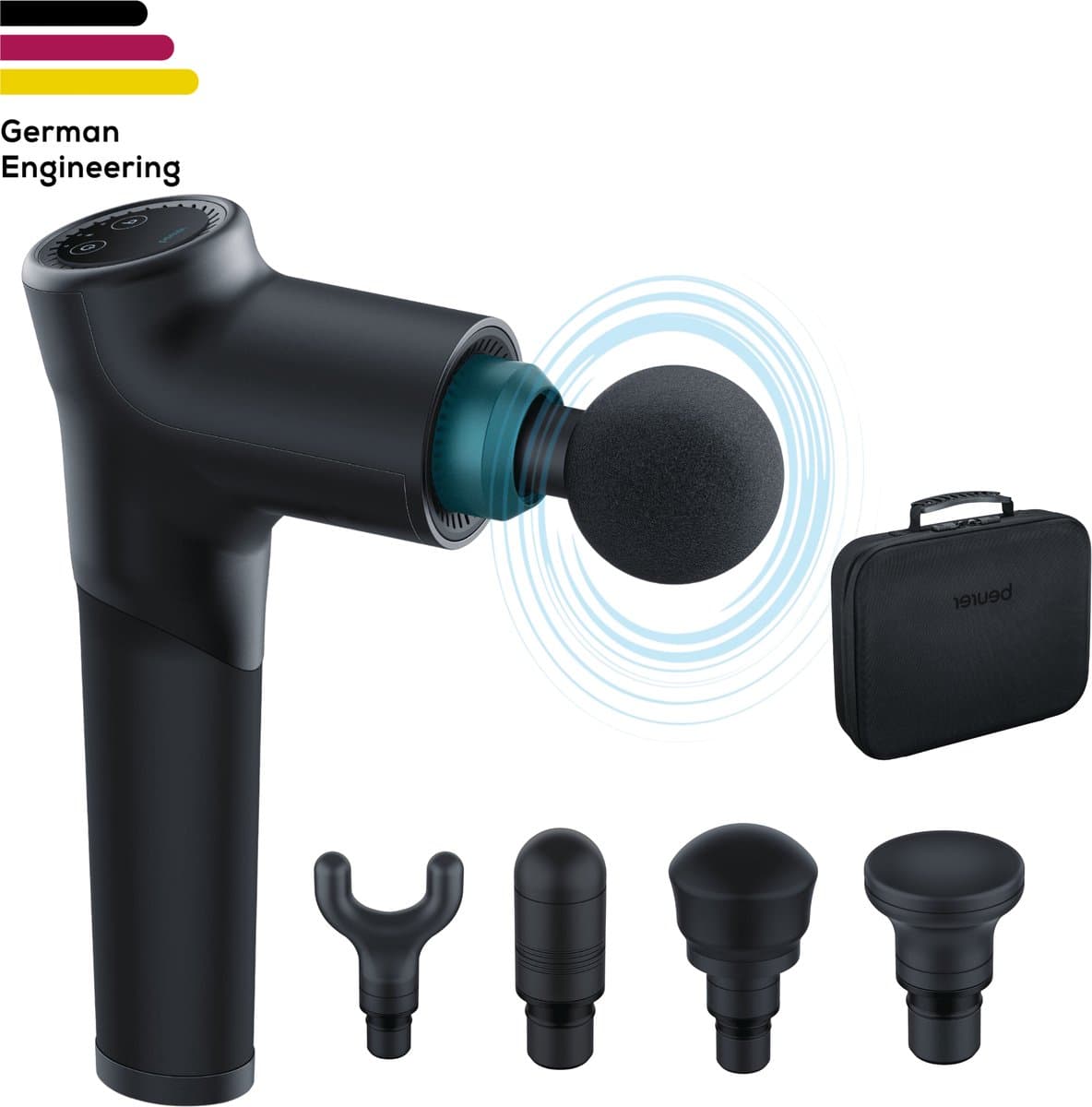 Beurer MG 185 Massageapparaat - Rug Massage Apparaat - Massage Gun - 5 Opzetstukken/koppen - 9 Intensiteitsniveaus - 3 Programma's - Krachtige batterij: 5,5 Uur gebruiksduur - Opbergkoffer - 3 Jaar garantie - Zwart — afbeelding 1