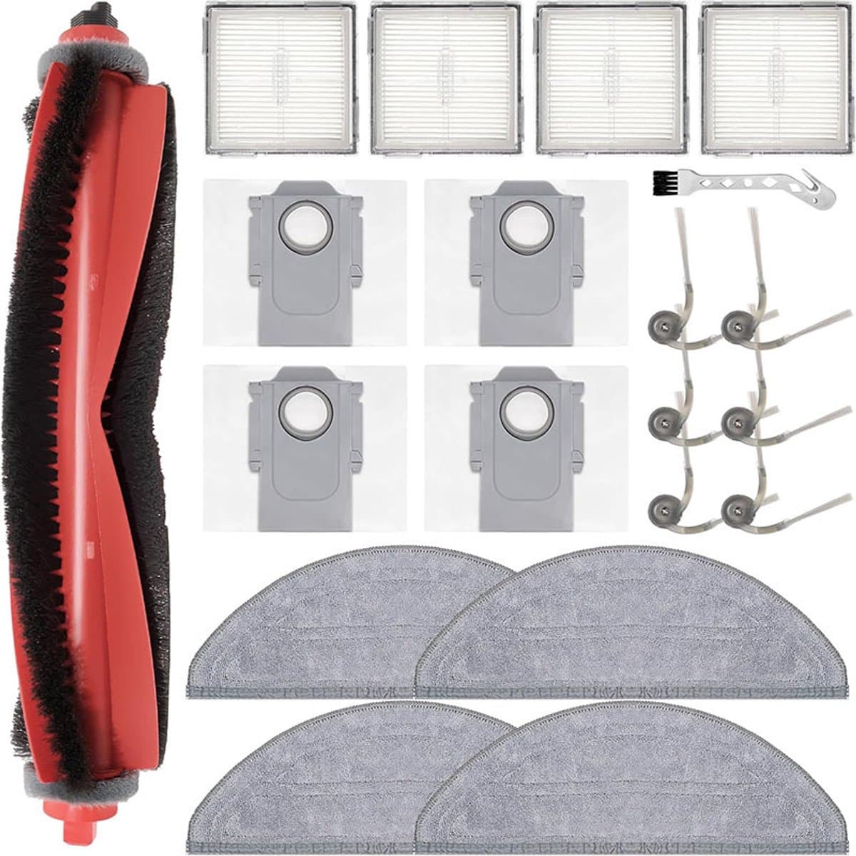 20 Stuks accessoires geschikt voor Roborock Q10 S5/Q10 S5+/Q10 X5 robotstofzuiger - Stofzuiger onderdeel - Stofzuigeraccessoires - 1 hoofdborstels, 4 stofzakken, 4 dweilpads, 4 HEPA-filters, 6 zijborstels, 1 reinigingsborstel — afbeelding 1