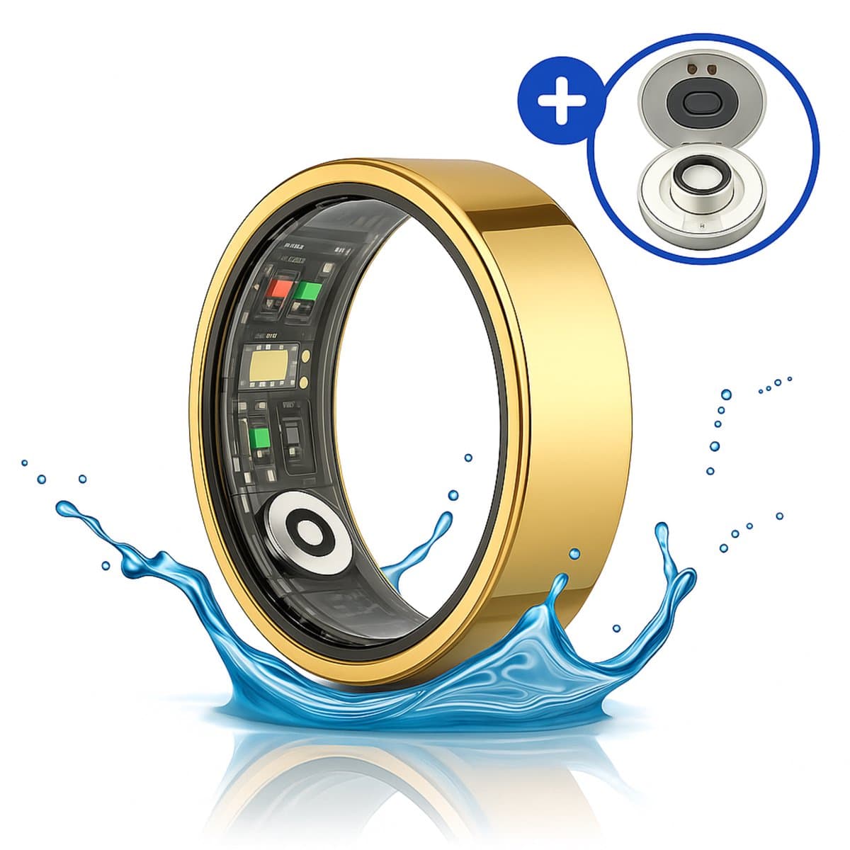 SyncGear Smart Ring - Slimme ring Heren & Dames Inclusief Oplaadcase – Menstruatiecyclus - Hartslag - SpO2 - Stappenteller - Hartslagmeter - Nederlandse App - Maat 10 - Kleur: Goud — afbeelding 1