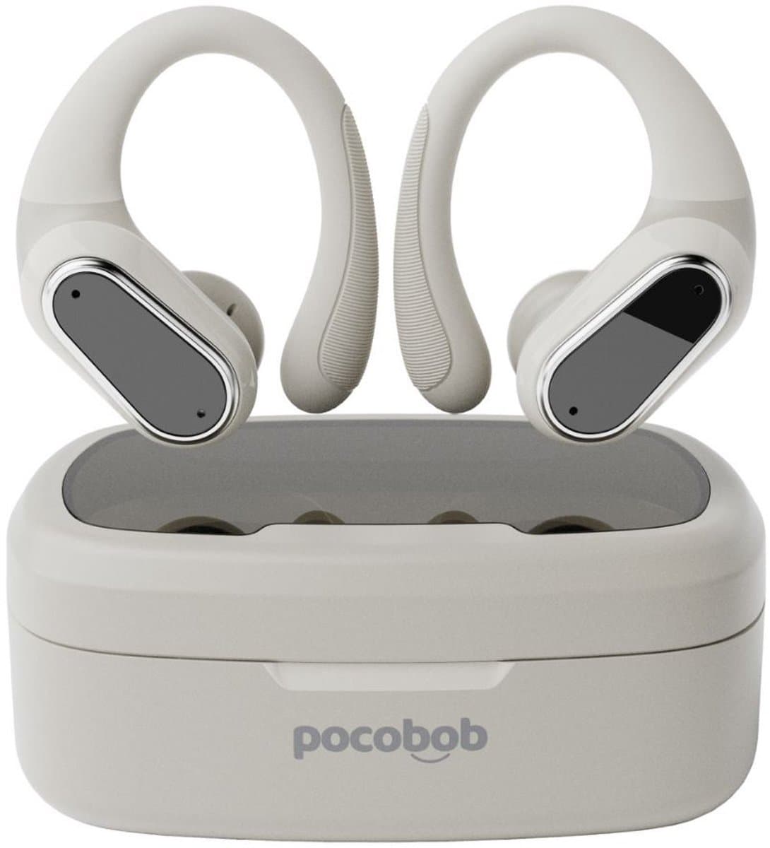 pocobob SP - draadloze sport oordopjes - Beige - hardloop oortjes met oorboog achter oor - bluetooth oordopjes hardlopen — afbeelding 1