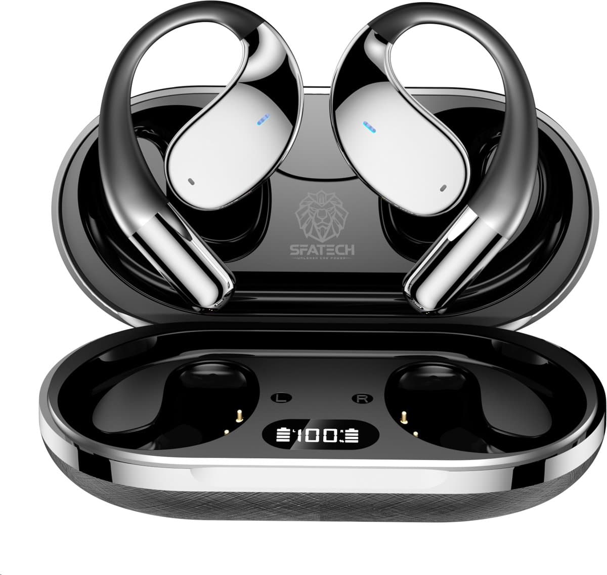 SFATECH Q39 – Open-Ear Sport Hoofdtelefoon – Open-Ear Sport Oortjes – Sport Oordopjes – Sport Hoofdtelefoon – Bluetooth Koptelefoon – Bluetooth 5.4 – AI Bass – ENC Noise Cancelling – IP54 – True Wireless – Zwart — afbeelding 1