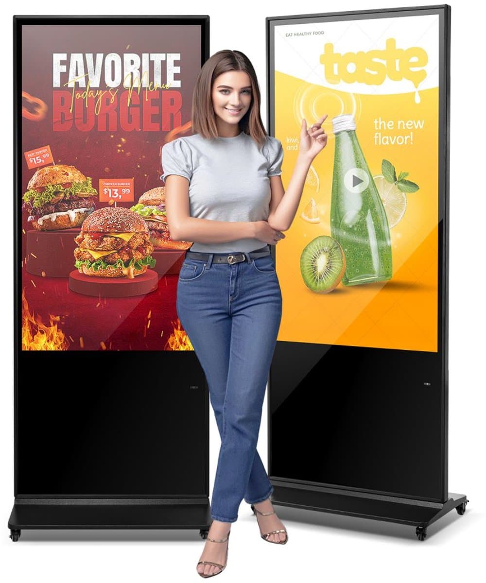 Digitale Reclamezuil Stoepbord - Staand Touchscreen Display - Scherm 140 cm - 2K LCD-scherm - WiFi - HDMI/USB - 2 GB RAM 32 GB Opslag - Zwart — afbeelding 1